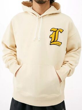 Lacoste L!VE Ecru Logo Patch Hoodie - Unisex- Size M
